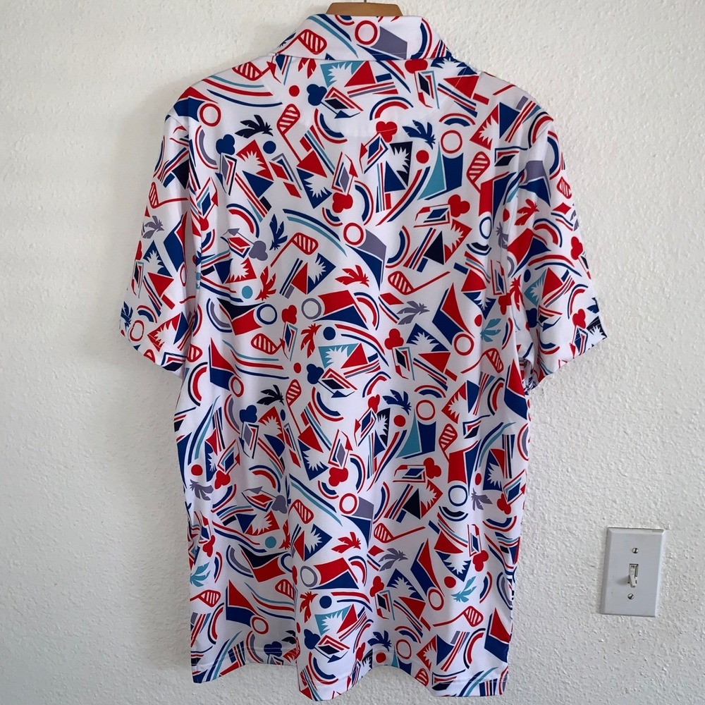 Good Good Fighting For Par Men Medium Golf Polo Red White Blue‎ Abstract - Picture 2 of 4